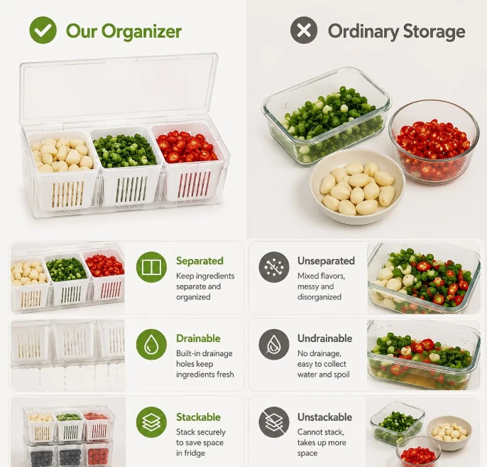 3-Compartment Fruit Storage Container