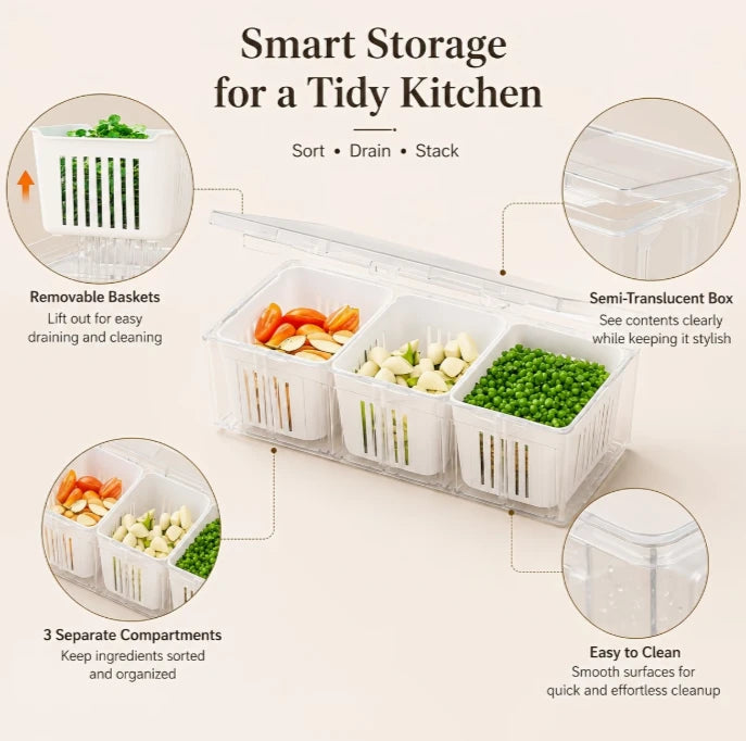 3-Compartment Fruit Storage Container