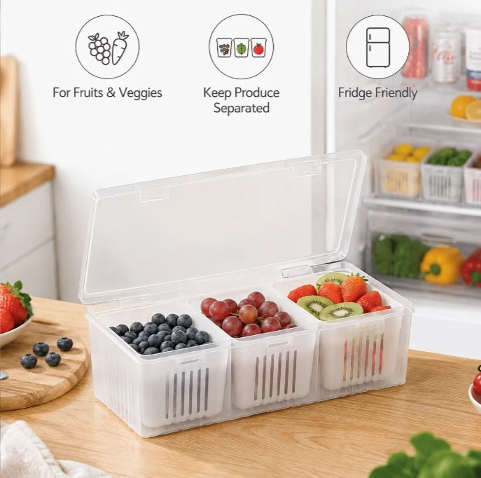 3-Compartment Fruit Storage Container